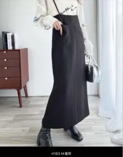 前後2wayサスペンダー付きロングスカート M ブラック