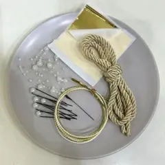 髪飾り　組紐　金箔　パールセット
