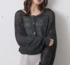 ラメメッシュカーディガン　ブラック クロップド Fサイズ