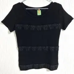 LEO&UGO レオアンドユーゴ レーヨン80% トップス 黒 ビーズ リボン