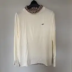 CROCODILE アイボリー 長袖Tシャツ 花柄襟