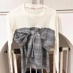 ByeBye リボン付きチェックトップスMサイズ