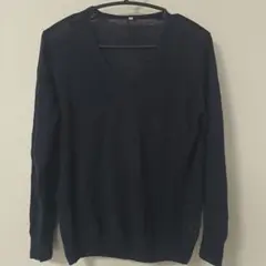 無印良品 ネイビー Vネック サマー ニット 麻100% 長袖 L