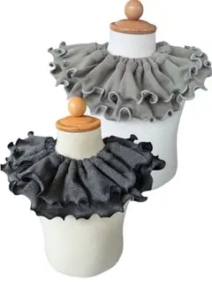 【2枚セット】360°フリルスタイ カーキ　チャコール　メロウ