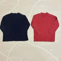 ユニクロ リブハイネック 長袖Tシャツ 2枚セット ネイビー・レッド 90