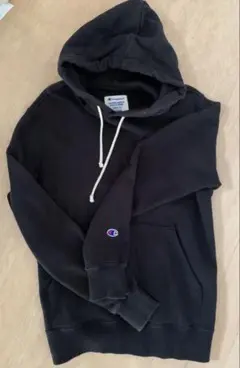 Champion ブラック フード付きパーカー M