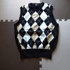 アーガイル柄 ニットベスト サイズ2 黒・白