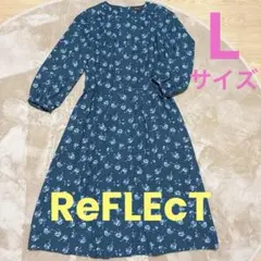 リフレクト　7分袖　花柄ワンピースLサイズ11号フラワー春夏軽やか