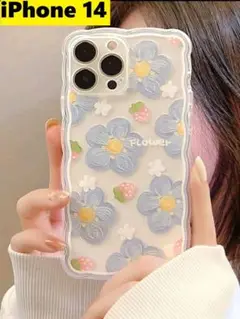 iPhone 14 ★ウェーブエッジ　花柄　　透明 ケース　可愛すぎる