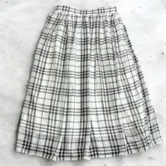 美品 フレアスカート チェック柄 ホワイト ミモレ丈 M アイボリー 白