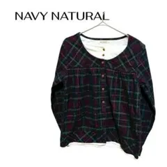 B0070NAVY NATURAL長袖チェックカットソーフロントボタン裏地