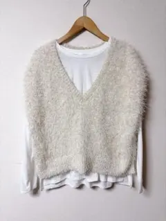 未使用品GLOBALWORKアイボリー Vネック ニットベストセットSHORT