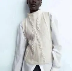 ZARA ケーブルニット 新品 白ニット トップス ベスト