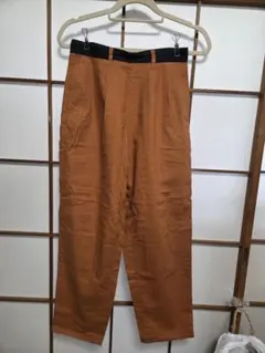 オレンジ ワイドパンツ コットン混合