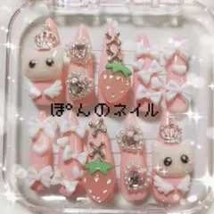 ♥︎⁡現品♥︎⁡ネイルチップ ピンク 地雷 量産 ロング ゴテゴテ いちご 天使