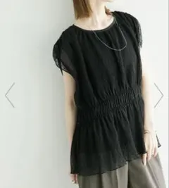 ロペピクニック　シアー　黒 ノースリーブ フレアトップス　ペプラム