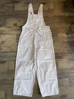 ワイドサロペット　オーバーオール　ホワイト　ストライプ