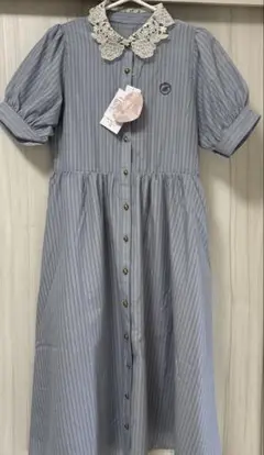 新品未使用☆青木美沙子バラレース襟ストライプワンピース　S