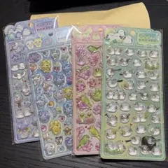 立体シール　4枚セット　ダイヤモンドポップシール　シマエナガ　くま