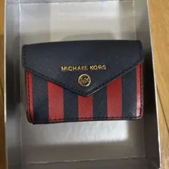 [美品]✨️MICHAEL KORS 三つ折り財布 ネイビー/レッド
