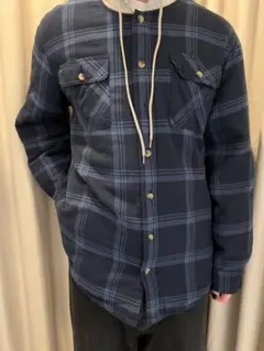 ネイビー チェック柄 フード付き ネルシャツジャケット