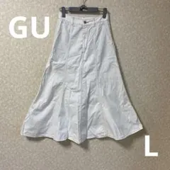 GU 白 デニム フレアスカート ロング丈 ポケットあり