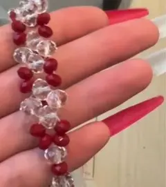 ハンドメイド ガーネットX水晶　手編み　ブレスレット