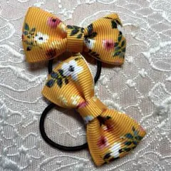 花柄イエローリボンヘアゴム
