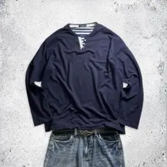 archive Vネック お兄系 グランジ サーマル 00s DIESEL y2k グランジ ヘンリーネック Vネック V系 お兄系 Tシャツ サーマル