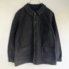 40s フレンチワーク ブラックモールスキンジャケット カバーオール