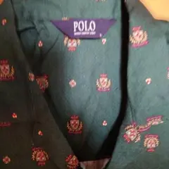 90s POLO BCS クレスト柄 七分袖 総柄シャツ L　レトロ　古着　レア