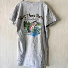 【S】 グレー Vネック Tシャツ レディース 半袖 海外古着 バックプリント