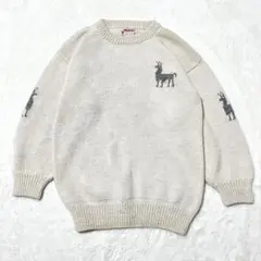 ペルー製 アルパカ ヴィンテージ ニットセーター 両面柄 オフホワイト 厚手