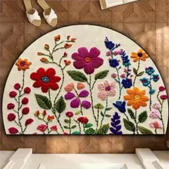 현관 매트, 실내용, 신상품, 꽃무늬, 자수, 반원형, 40x60 미끄럼 방지 러그