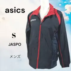 ASICS メンズ　防寒ウィンドブレーカー　フード収納【S】黒×赤