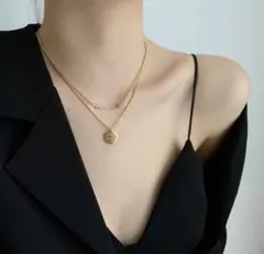 サージカルステンレス ネックレス 2連ゴールド 【大人気】コイン✨ジルコニア