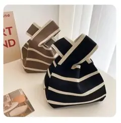 【新品】ストライプ トートバッグ 黒と白　エコバック　ニット