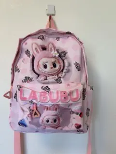 LABUBU キャラクター柄リュック ピンク中容量大人気サイズ約26 33 11