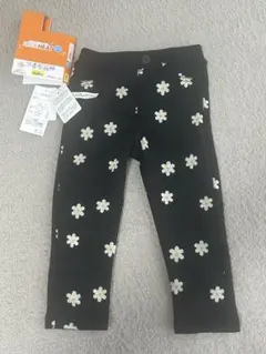 裏起毛ボトムス ブラック　花柄プリント