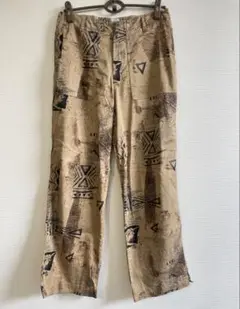 総柄パンツ ベージュ ツリーパンツ ワイドパンツ