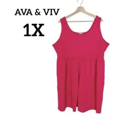 AVA & VIV ノースリーブワンピース【1X】ピンク　タンクトップワンピ