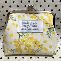 ハンドメイド ミモザ柄 がま口ポーチ がま口財布