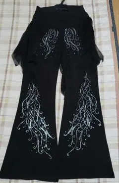 社交ダンス スカート 黒 蝶 ストーン 煌めくフレア 練習着 発表会 上品 