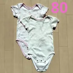 【記名なし】肌着　半袖　ロンパース　80  ㎝ 2枚組　花柄　水玉