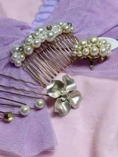 パールとフラワーヘアアクセサリーセット