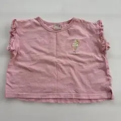 アイスクリーム刺繍 ピンク フリル袖Tシャツ
