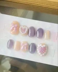 うちわ デコ パーツ リボン ネイルチップ ダイヤモンドアート　嵐　紫　パープル