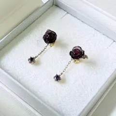 K18 K10 アメジスト 薔薇モチーフ ピアス