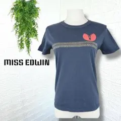 5128【MISS EDWIN】Tシャツ 半袖カットソー プリント ネイビー Mのサムネイル