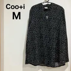クーイ Coo+i ドット柄 水玉 長袖シャツ M 黒 白 ブラウス Vネック